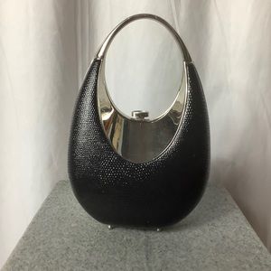 Black and silver small top handle or cross body bag with rhinestones